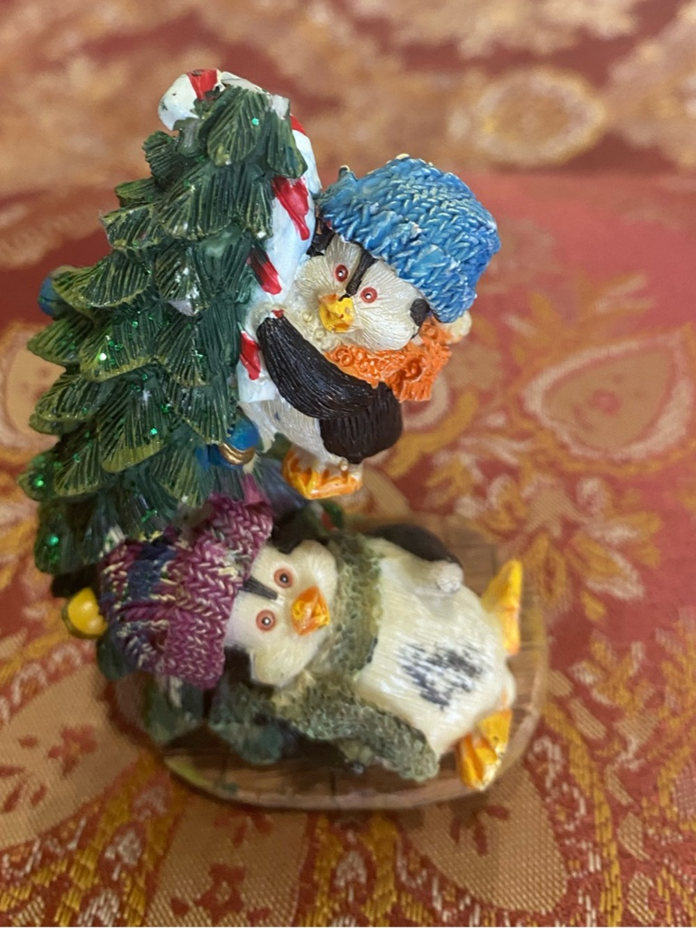 Festive Penguin Duo Small  decoration — Blue & Green Accents
